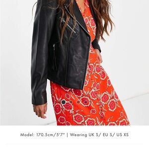 Mango Black 100% Genuine Leather Biker Jacket for Women Size S